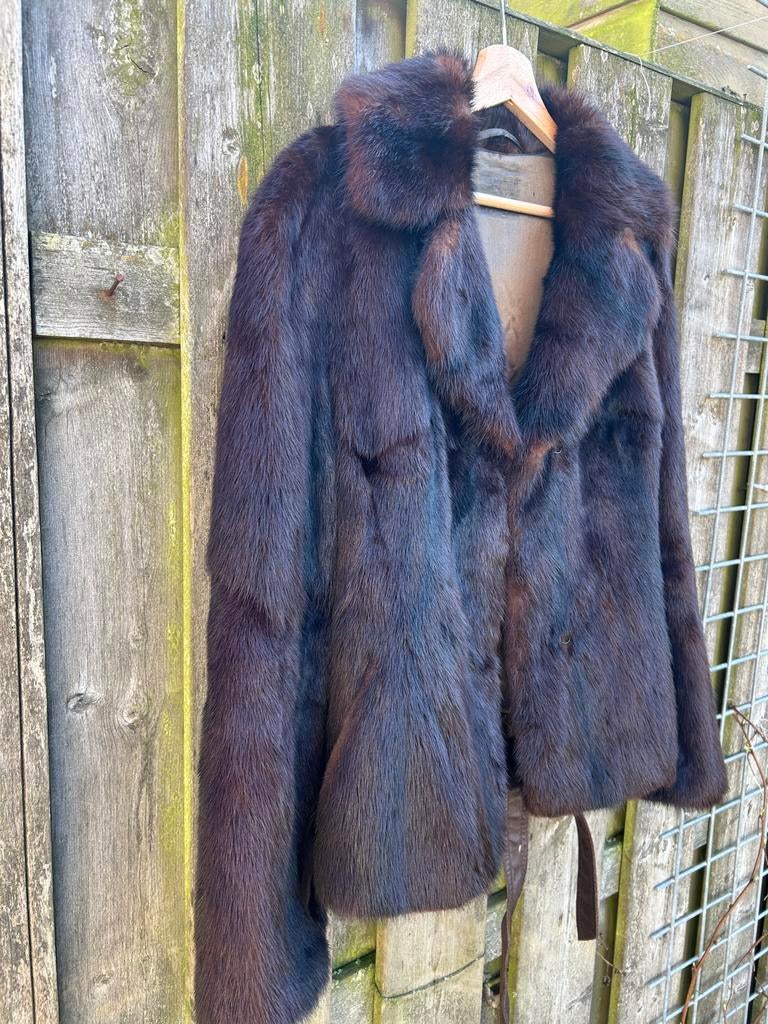 Korte bontjas, Ophalen, Zo goed als nieuw, Maat 42/44 (L), Bruin