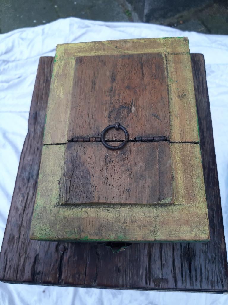 Oud houten Scheerdoos - Sieradendoos, met inklapbare spiegel, Antiek en Kunst, Curiosa en Brocante, Ophalen