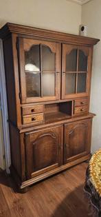 Eiken buffetkast met glas en lades, Ophalen, Gebruikt, 200 cm of meer, Eikenhout