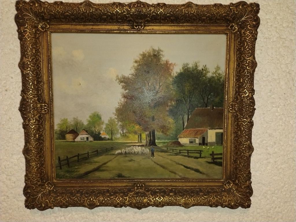 Schilderij met landschap en schapen, gesigneerd J. Zwart, Ophalen