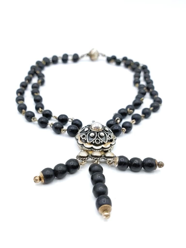 Ketting van gitten kralen op zilverdraad met zilveren sloten, Sieraden, Tassen en Uiterlijk, Antieke sieraden, Verzenden, Zilver