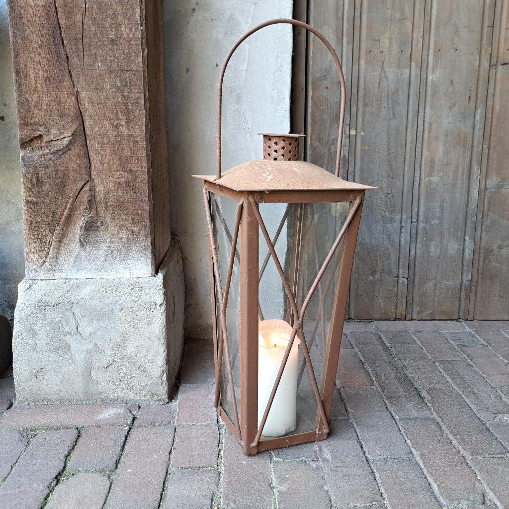 Brocante oude lantaarn windlicht met hengsel roest *Etage3*, Huis en Inrichting, Woonaccessoires | Overige, Gebruikt, ., Ophalen of Verzenden