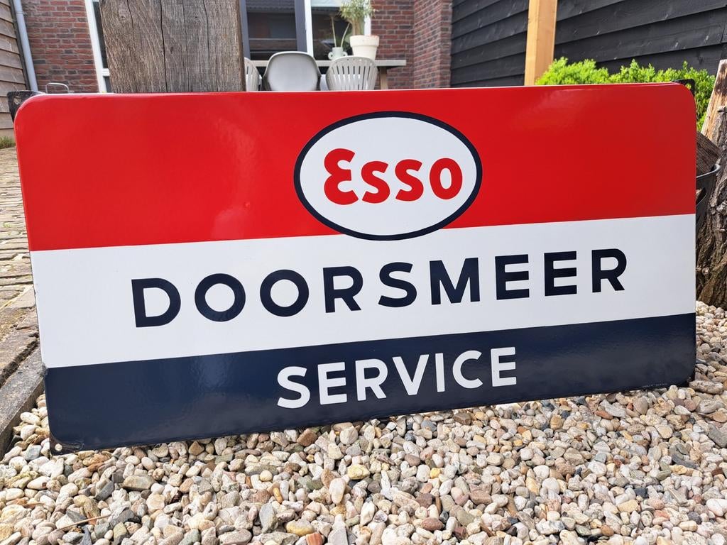 Emaille reclame , emaille reclamebord Esso olie Langcat, Ophalen of Verzenden, Gebruikt, Reclamebord
