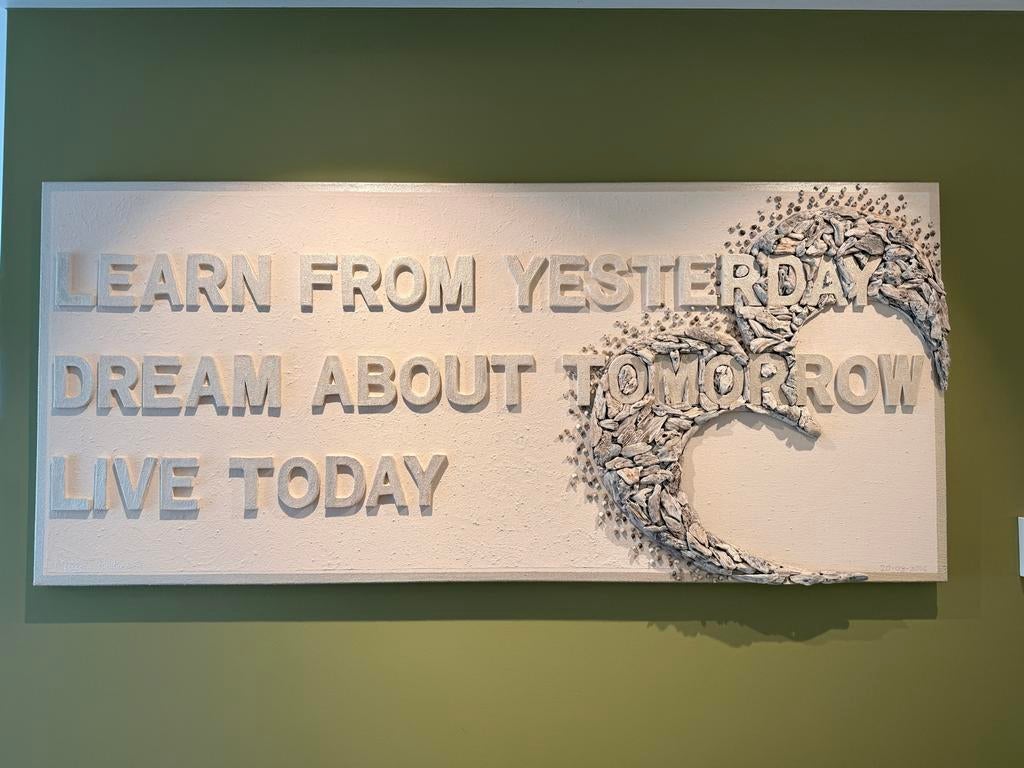 Uniek 3D Kunstwerk met Inspirerende Tekst en Natuurlijke Ele, Ophalen