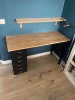 Bureau eikenhout met ladenkast en zwarte poten, Huis en Inrichting, Ophalen