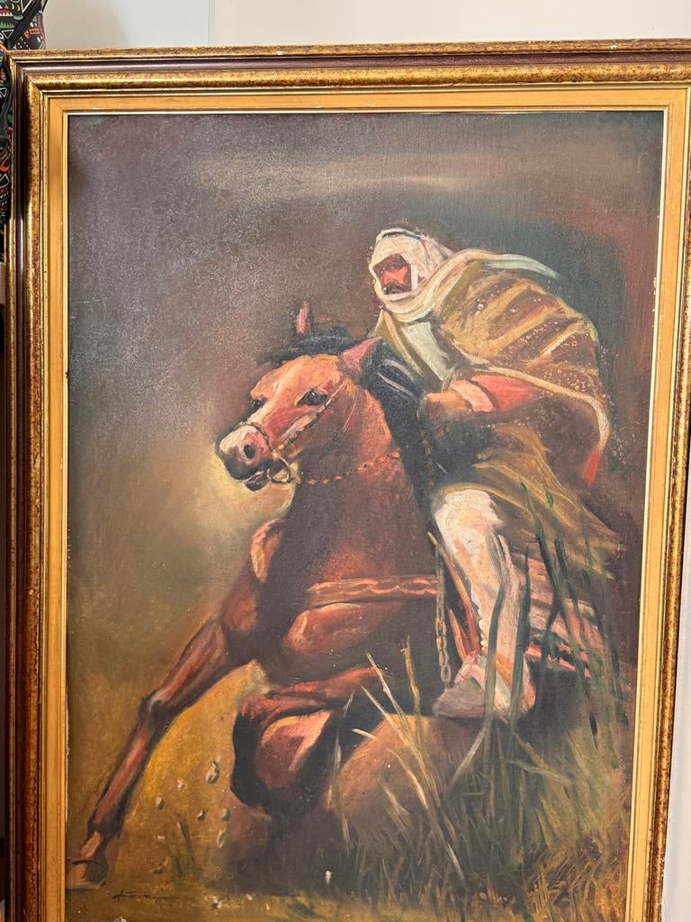 Olieverfschilderij: Arabische Ruiter te Paard, Ophalen of Verzenden