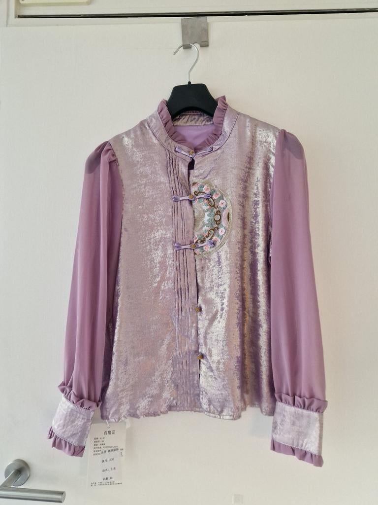 Vintage Chinese Stijl Blouse - Maat M, Kleding | Dames, Ophalen of Verzenden, Gedragen, Maat 38/40 (M), Paars