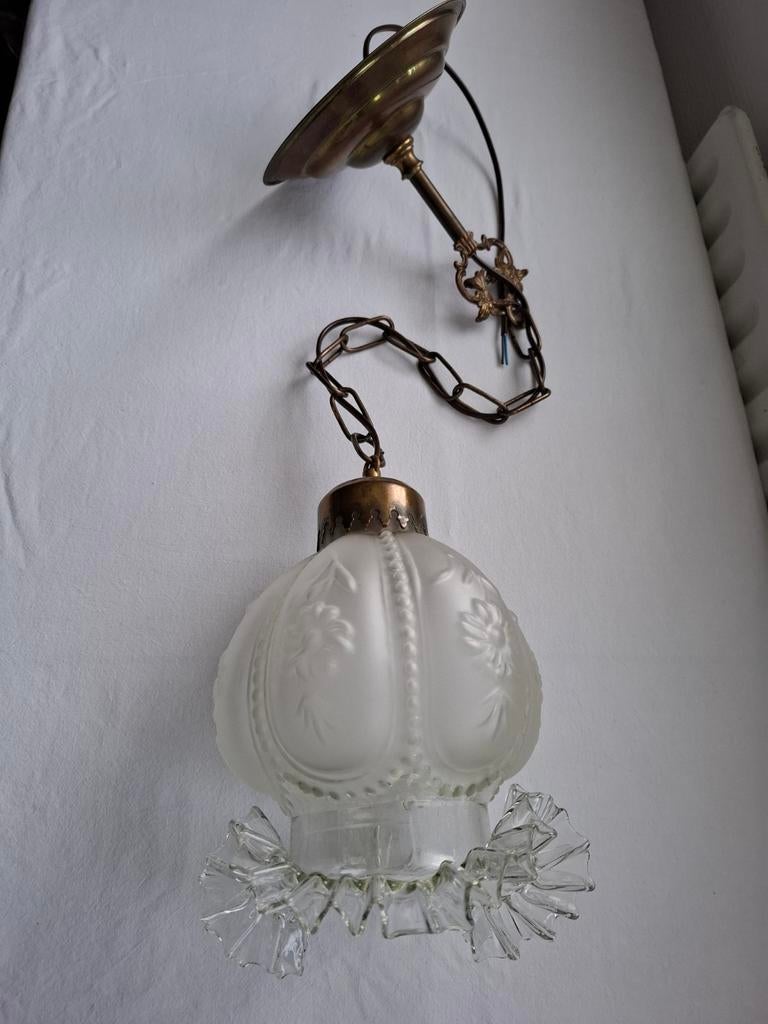 Oude hanglamp met punt glas, Ophalen of Verzenden, Gebruikt, Glas, 75 cm of meer