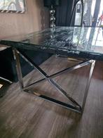 Eettafel Richmond (look) met glazen blad - Zie foto's!, Ophalen, 100 tot 150 cm, Modern, Industrieel, 150 tot 200 cm