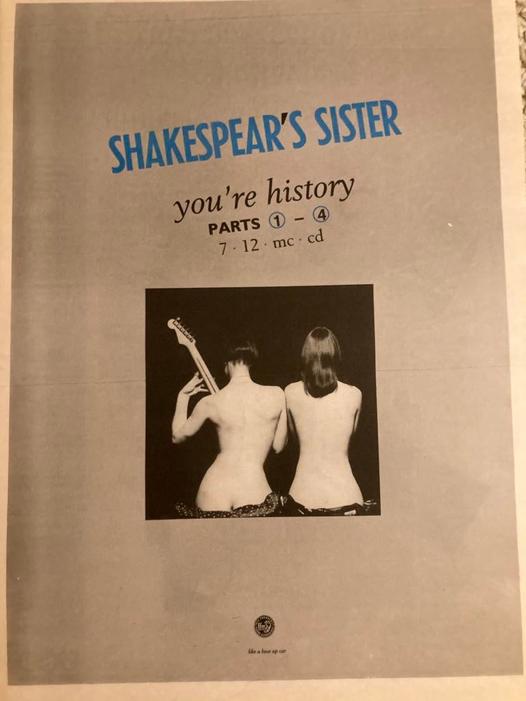 SHAKESPEARE’S SISTER You’re History release A3 advertentie, Ophalen of Verzenden, Zo goed als nieuw