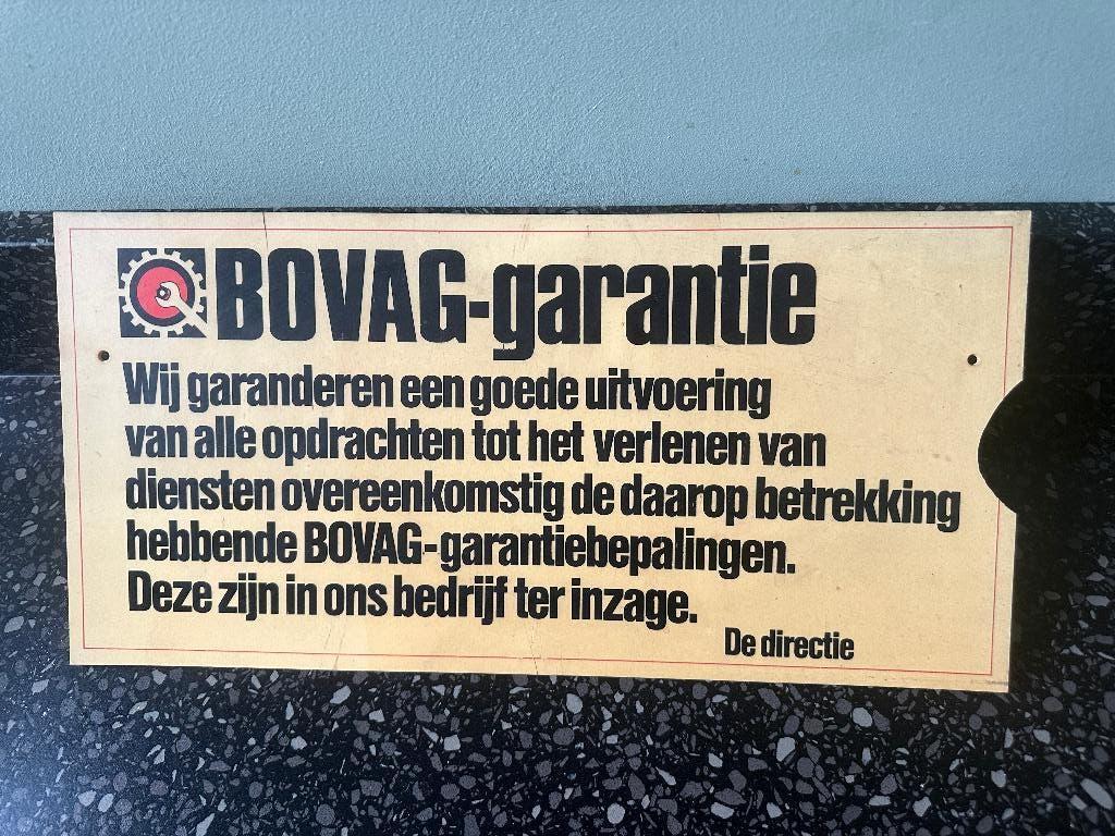 Oud BOVAG garantie bepalingen bord., Ophalen of Verzenden, Gebruikt, Reclamebord