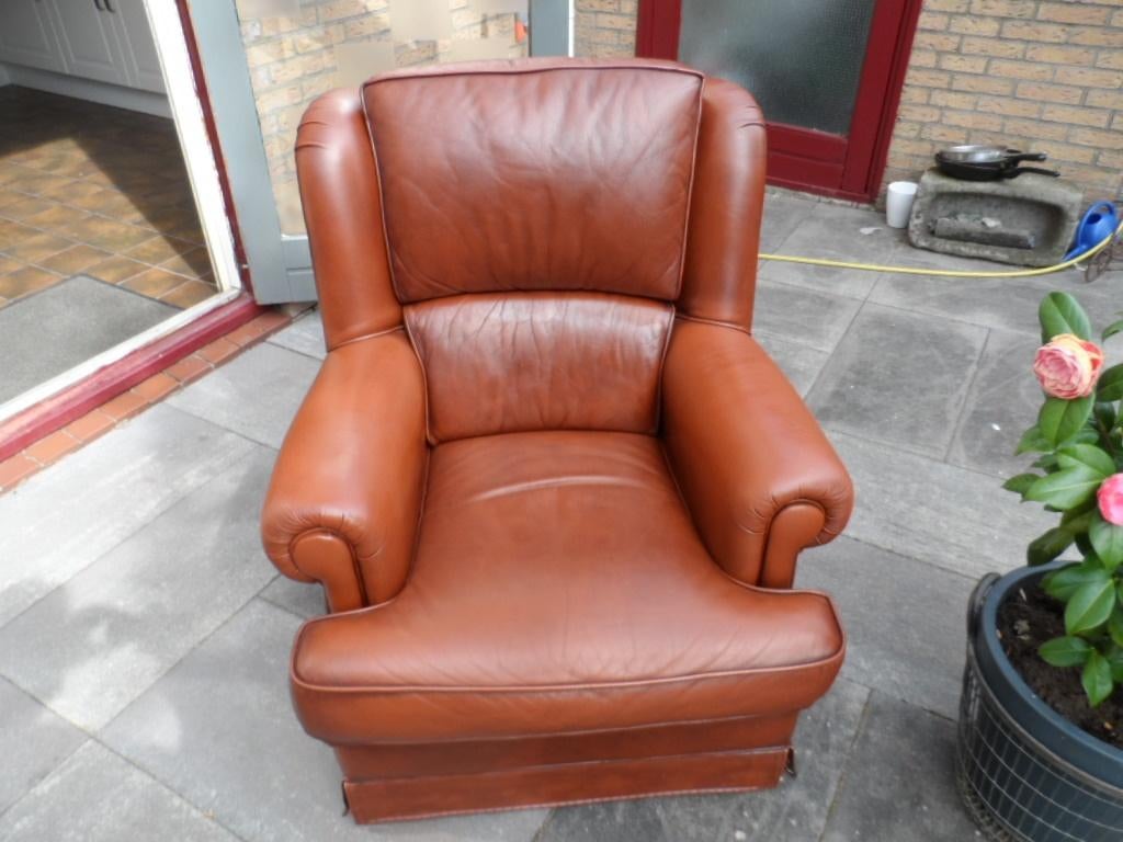 2 Mooie lederen fauteuils, Ophalen, Gebruikt, 75 tot 100 cm, 50 tot 75 cm