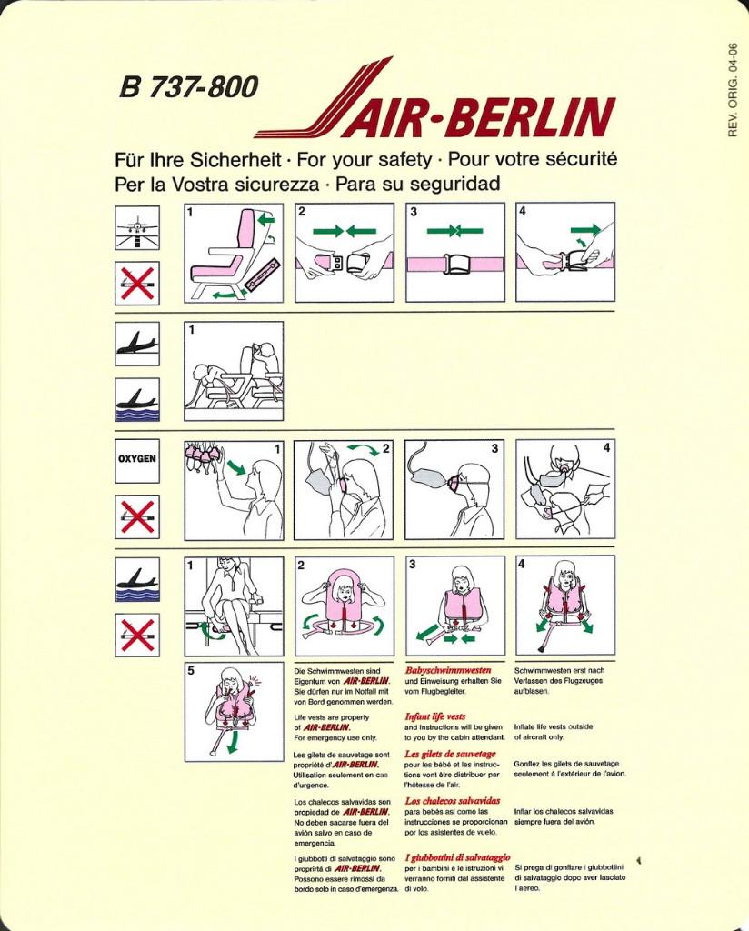 Safety Card - Air-Berlin Boeing 737-800, Ophalen of Verzenden, Nieuw, Kaart, Foto of Prent