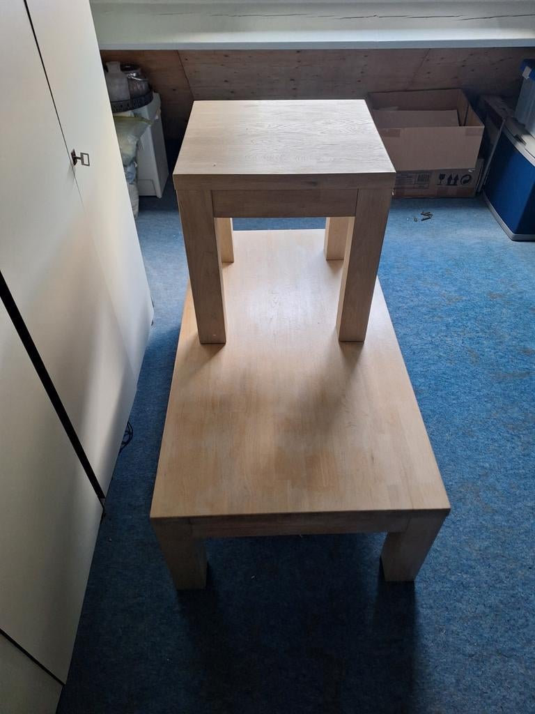 Set van salon- en hoektafel in licht hout, Gebruikt, 100 tot 150 cm, Modern, Scandinavisch, Minder dan 50 cm