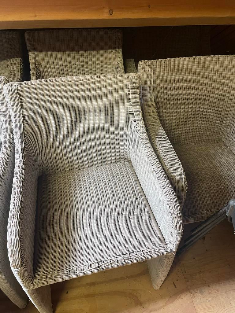 Set van 10 rieten tuinstoelen, Tuin en Terras, Tuinstoelen, Gebruikt, Kunststof, Ophalen