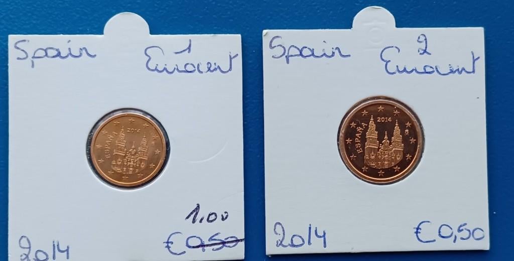 Spanje 1 en 2 Eurocent - 2014 UNC, Postzegels en Munten, Munten | Europa | Euromunten, Verzenden, Spanje, Setje