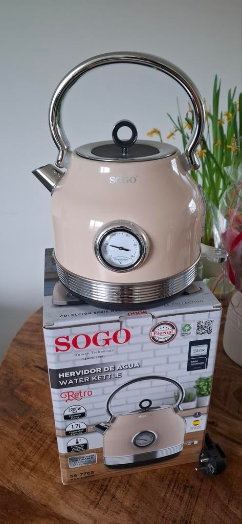 Nieuw! SOGO retro waterkoker 1.8L met temperatuurmeter, 1 tot 2 liter, Ophalen of Verzenden, Nieuw, Draadloos