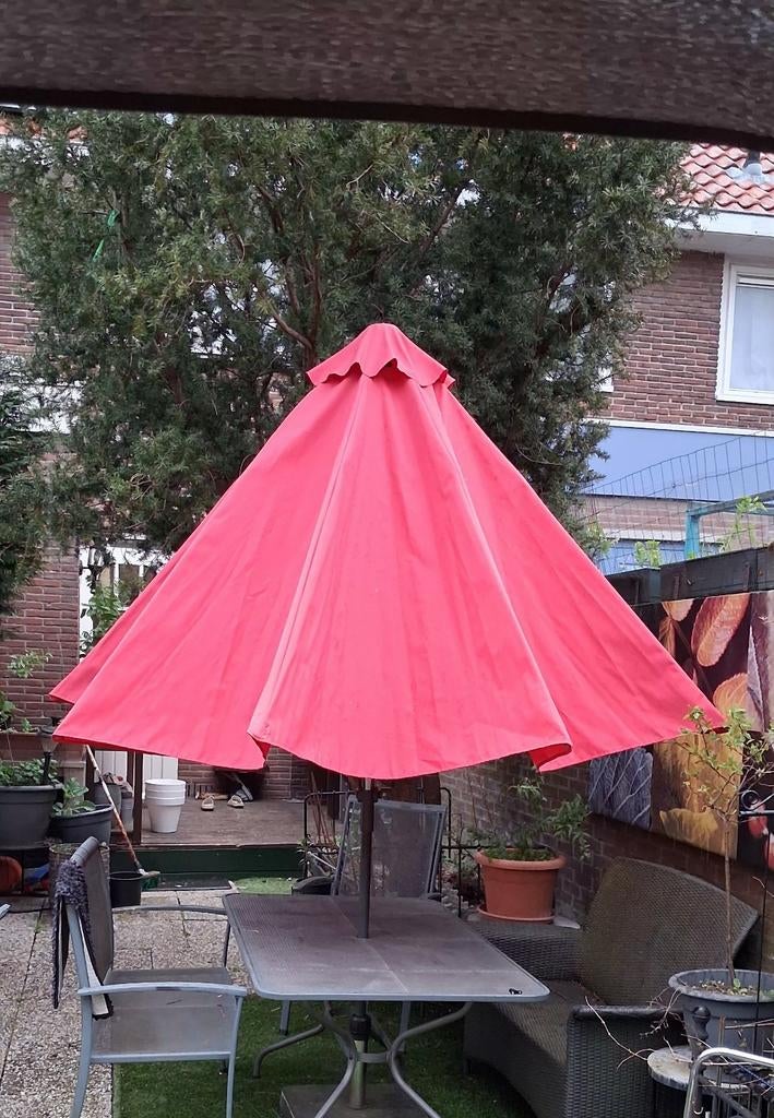 Rode stokparasol 350cm met hoesje, Ophalen, Zo goed als nieuw