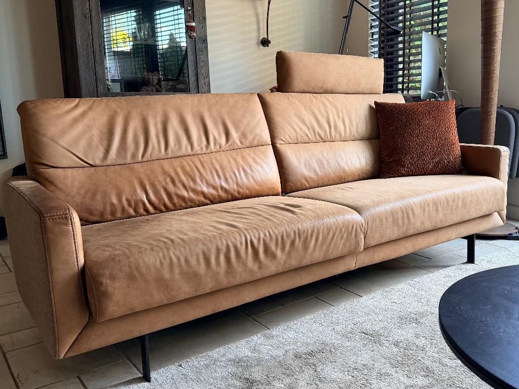 Luxe Prominent bank - Humberto Tan- cognackleur, leder, Ophalen, Gebruikt, Modern maar past ook in landelijke stijl, Driepersoons