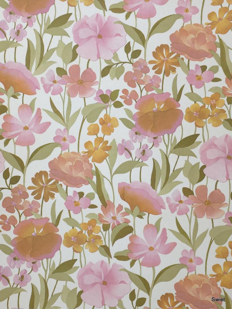 13992 vintage bloemen behang met veldbloemen in roze swiet, Ophalen of Verzenden, Minder dan 10 m², Roze