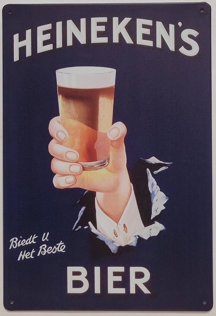 Heineken bier glas hand reclamebord van metaal wandbord deco