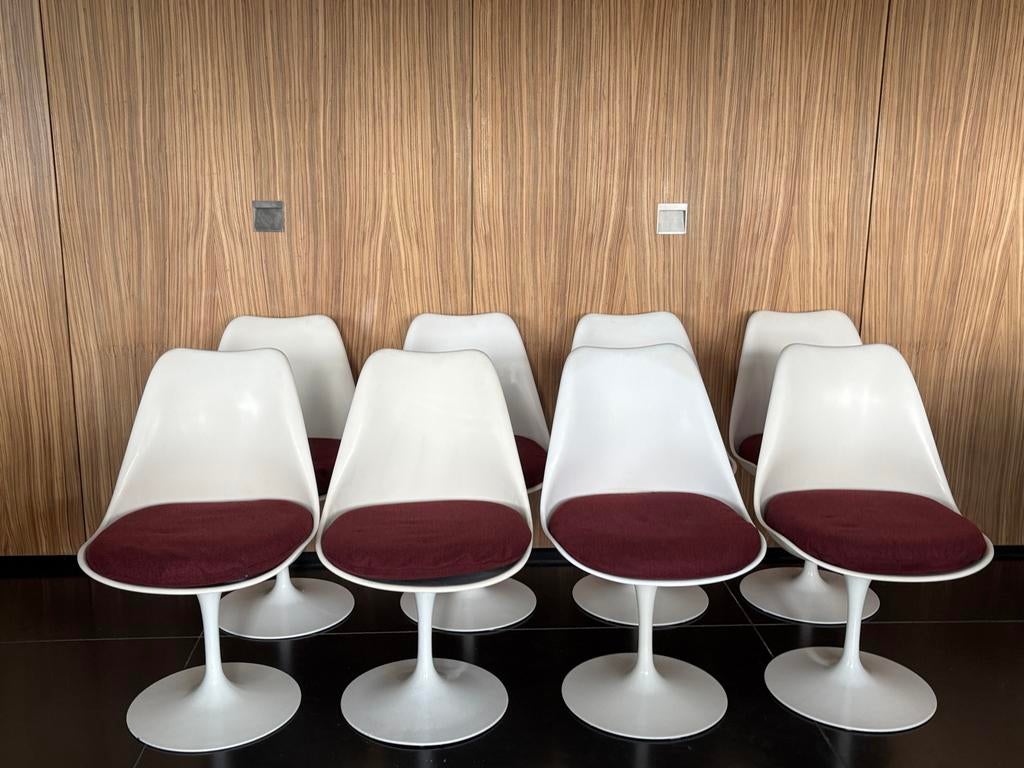 8 Knoll Tulip stoelen, Eero Saarinen knoll international, Ophalen, Gebruikt, Wit, Vijf, Zes of meer stoelen