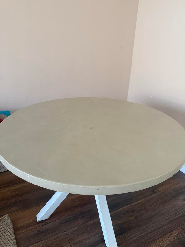 Ronde eettafel met witte spinpoot, Huis en Inrichting, Ophalen of Verzenden, Gebruikt, Rond, Overige materialen