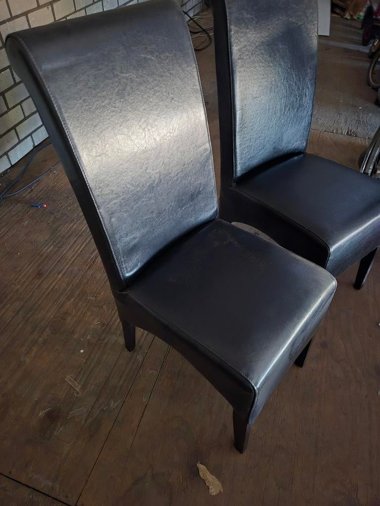Set van 8 zwarte leren eetkamerstoelen, Huis en Inrichting, Stoelen, Modern, Klassiek, Gebruikt, Zwart, Leer