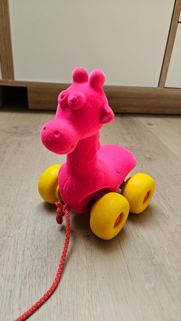 Rubbabu Roze giraf trekfiguur met wieltjes, Ophalen, Zo goed als nieuw, Overige typen, Met wieltjes