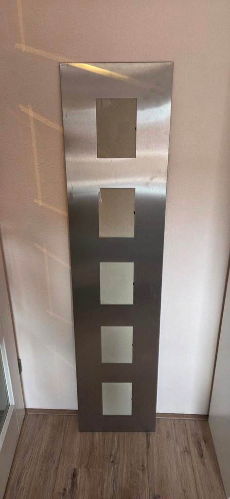 RVS fotolijst (5 foto's) en 2 RVS spiegels, Ophalen, Minder dan 50 cm, Gebruikt, Metaal of Aluminium