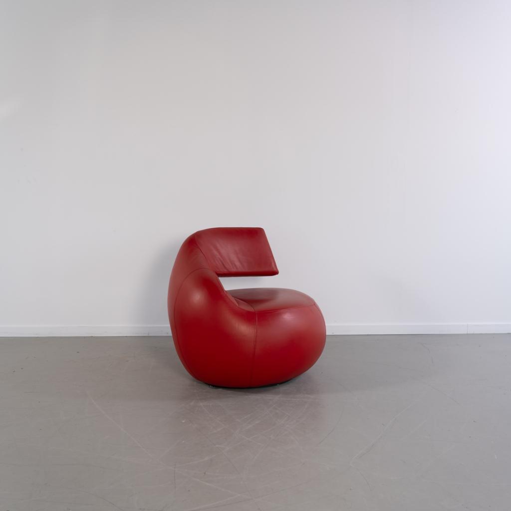 1x Leolux Gisa Fauteuil Draaibaar - Rood Leer