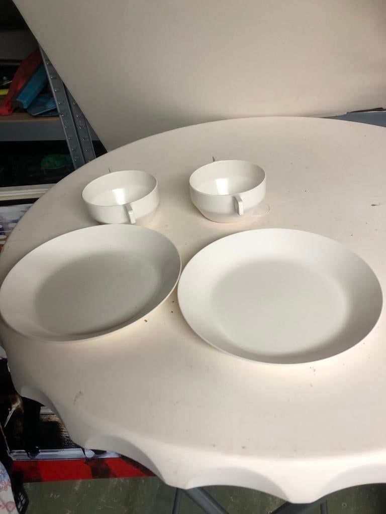 Kunststof camping borden, bekers en soepkommen, Ophalen of Verzenden, Gebruikt