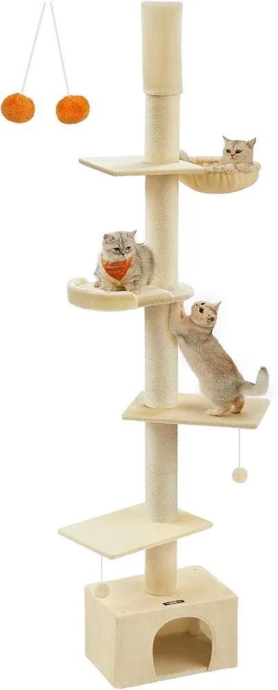 Krappaal Kattentoren tot plafond Beige XXL 231-291cm, Dieren en Toebehoren, Krabmeubelen, Nieuw, Krabpaal, Ophalen of Verzenden