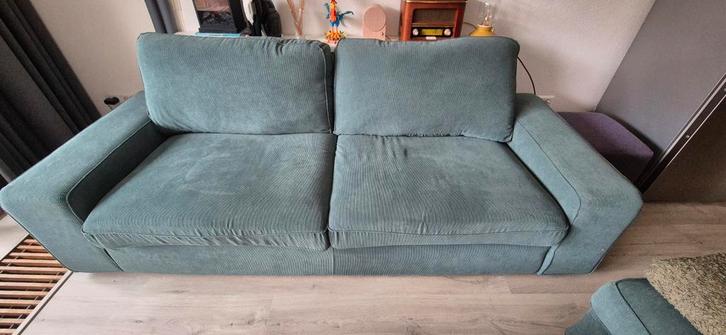 Ikea Kivik 3-zits bank met voetenbank - Grijsturkoois, Huis en Inrichting, Banken | Bankstellen, Zo goed als nieuw, Rechte bank
