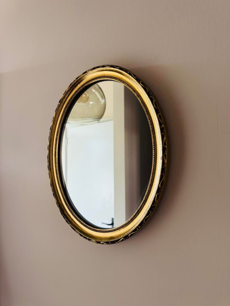 Vintage Pieterman spiegel goud ovaal, Minder dan 50 cm, Gebruikt, Ophalen of Verzenden, Minder dan 100 cm