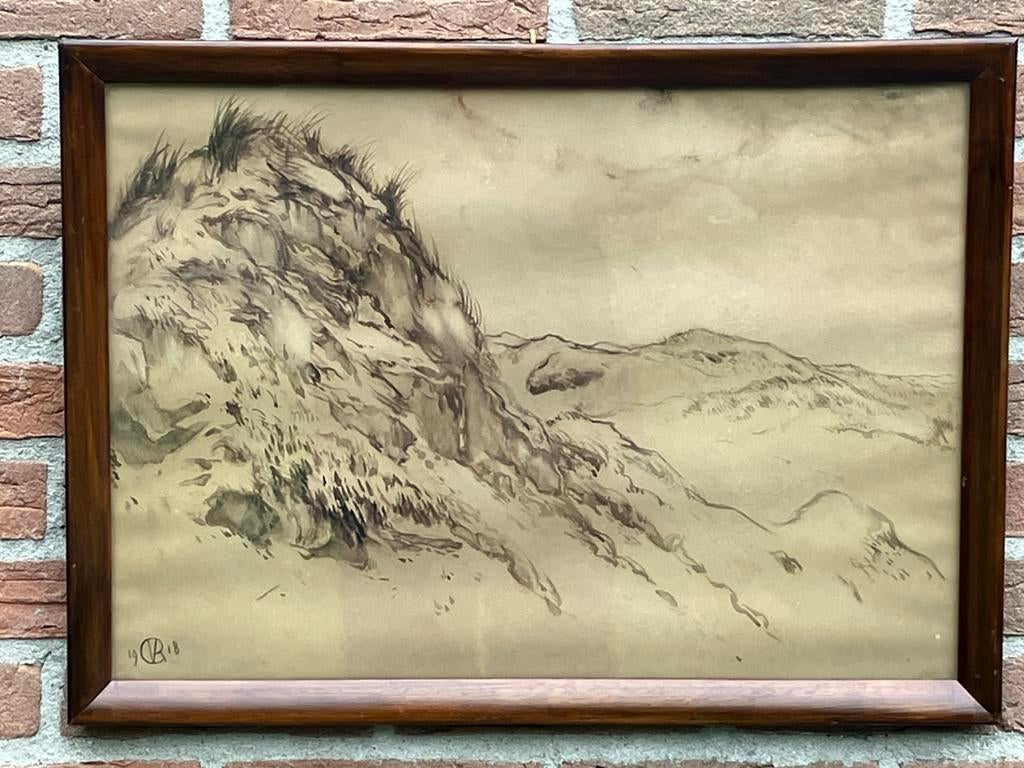 J. Graadt van Roggen :  sepiatekening duinlandschap uit 1918, Ophalen of Verzenden