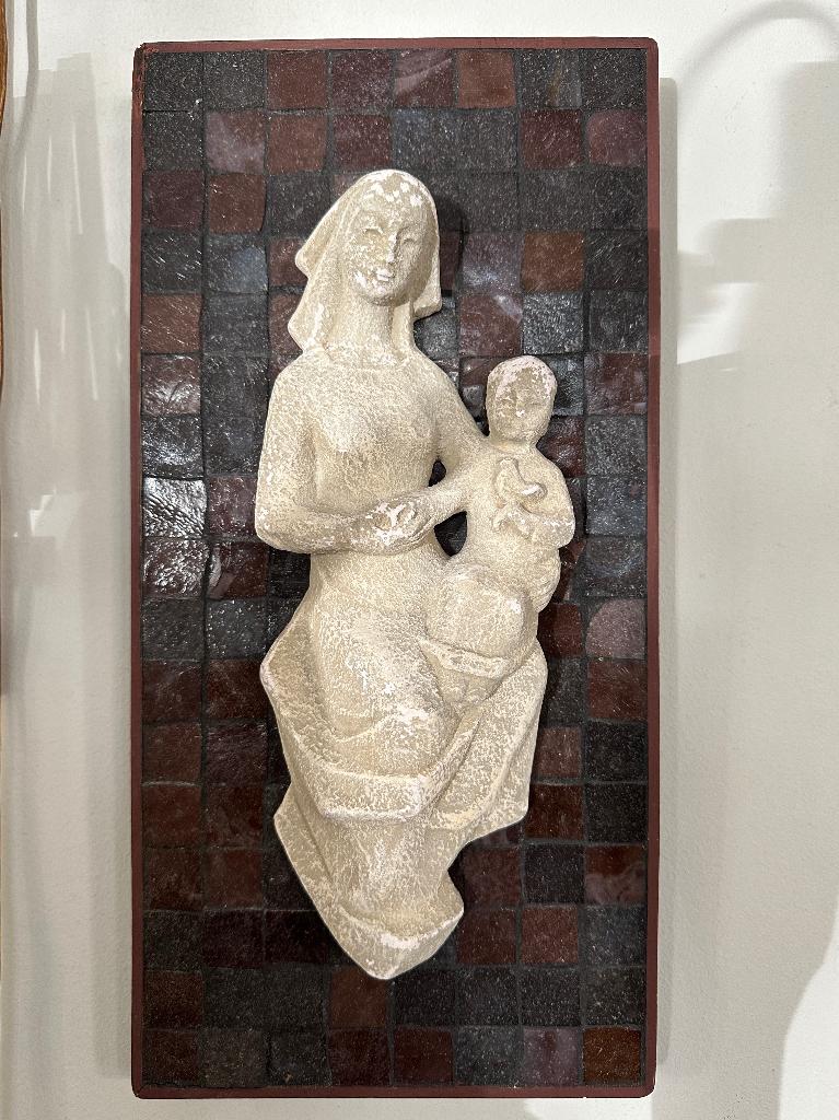 Antiek, brocante, vintage wanddecoratie Maria met kind, Ophalen, 36 cm, Gebruikt, 18 cm