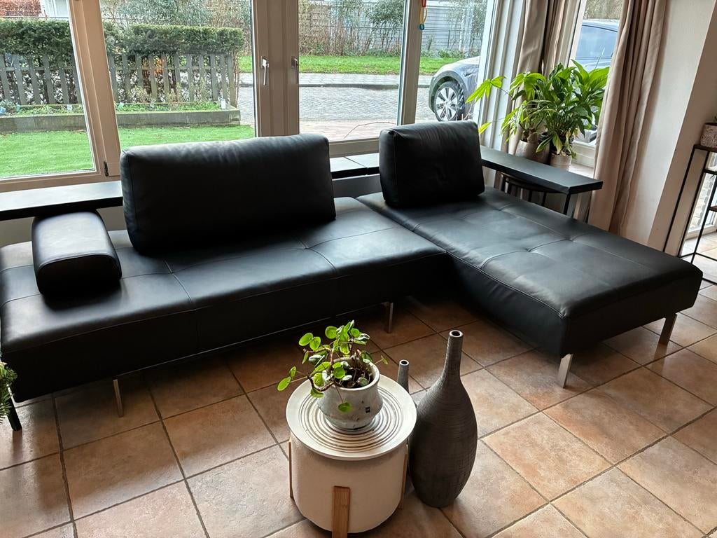 Rolf Benz Dono bank - Zwart leer - Als nieuw, Huis en Inrichting, Banken | Bankstellen, Ophalen, Rolf benz, 100 tot 125 cm, .