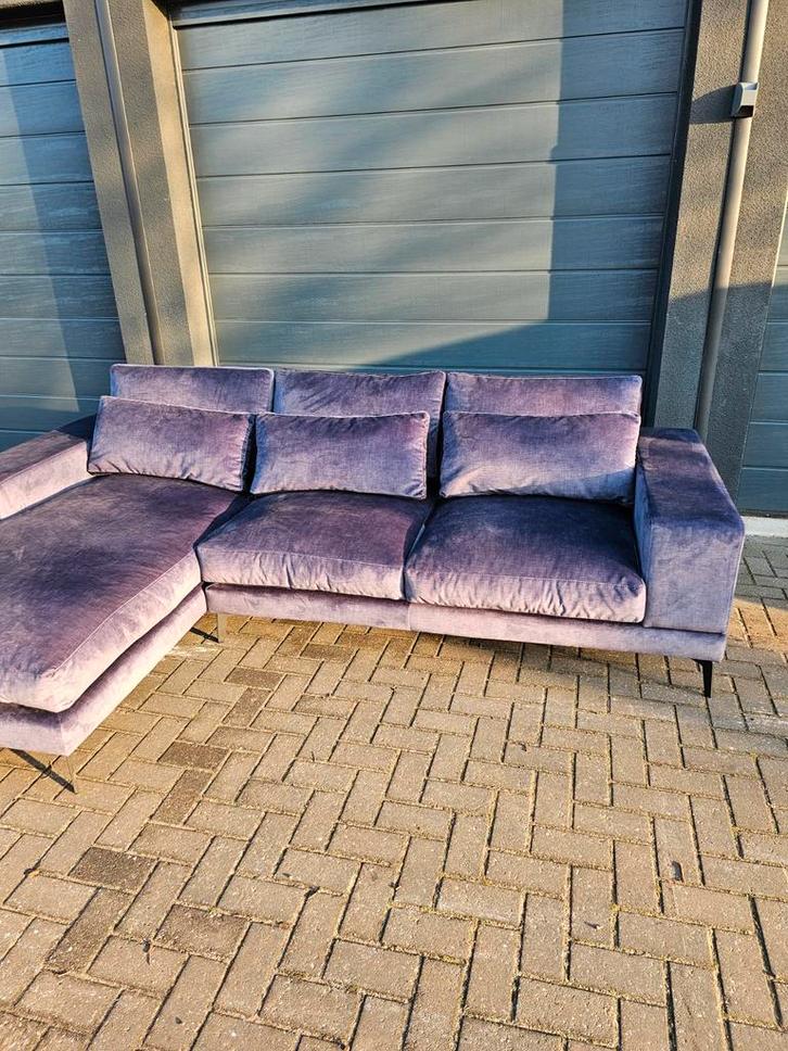 Luxe Blauwe Velvet Hoekbank Piet Klerx - Zgan - Met Garantie, Huis en Inrichting, Banken | Complete zithoeken, Zo goed als nieuw