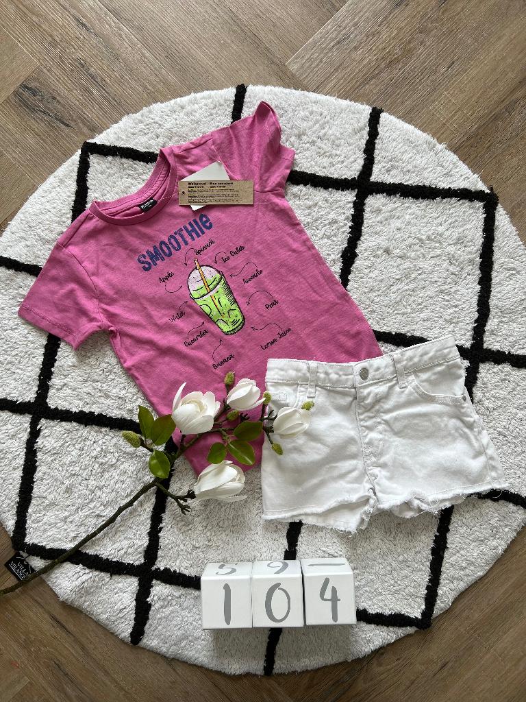 Heel goed wit Denim & co shorts & roze shirt top 104 110 set, Kinderen en Baby's, Kinderkleding | Maat 104, Ophalen of Verzenden