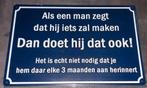 Metalen wandbordje met grappige tekst - Nieuw (20x30 cm), Huis en Inrichting, Ophalen of Verzenden
