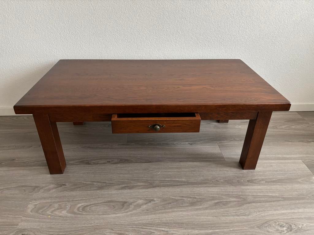 Massief eikenhouten salontafel 130x70x48 cm Heerkens, Ophalen, 100 tot 150 cm, Eikenhout, 50 tot 100 cm