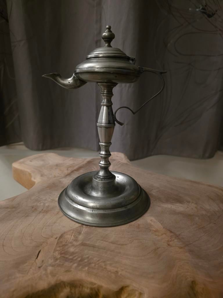 Antieke tinnen olielamp - Klassieke stijl, Ophalen of Verzenden