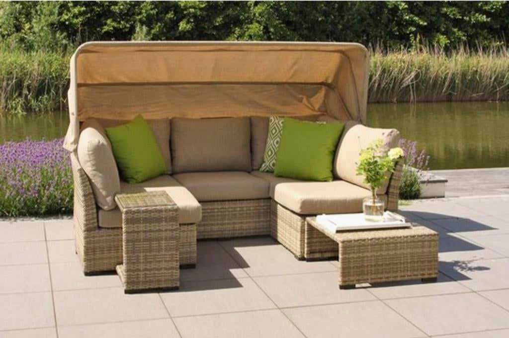 Luxe loungeset met strandkap - z.g.a.n. - 6 persoons, Ophalen, 6 zitplaatsen, Loungeset, Wicker