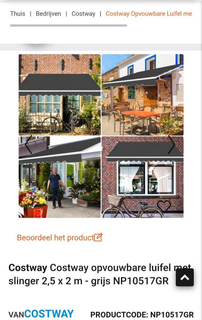 Costway Opvouwbare Luifel, Tuin en Terras, Zonneschermen, Nieuw, Knikarmscherm, 150 tot 300 cm, 250 cm tot 450 cm, Ophalen of Verzenden