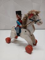 Vintage houten paardje met ruiter, Ophalen of Verzenden