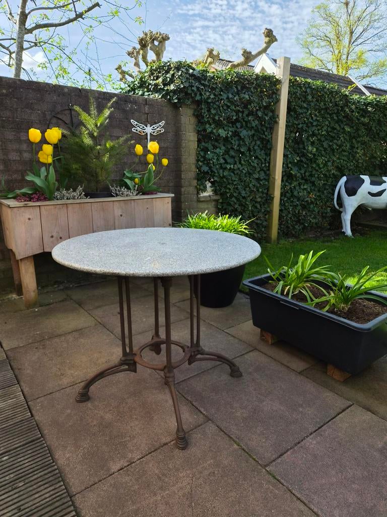 Tuin tafel gietijzer marmerblad, Ophalen, Rechthoekig, Metaal