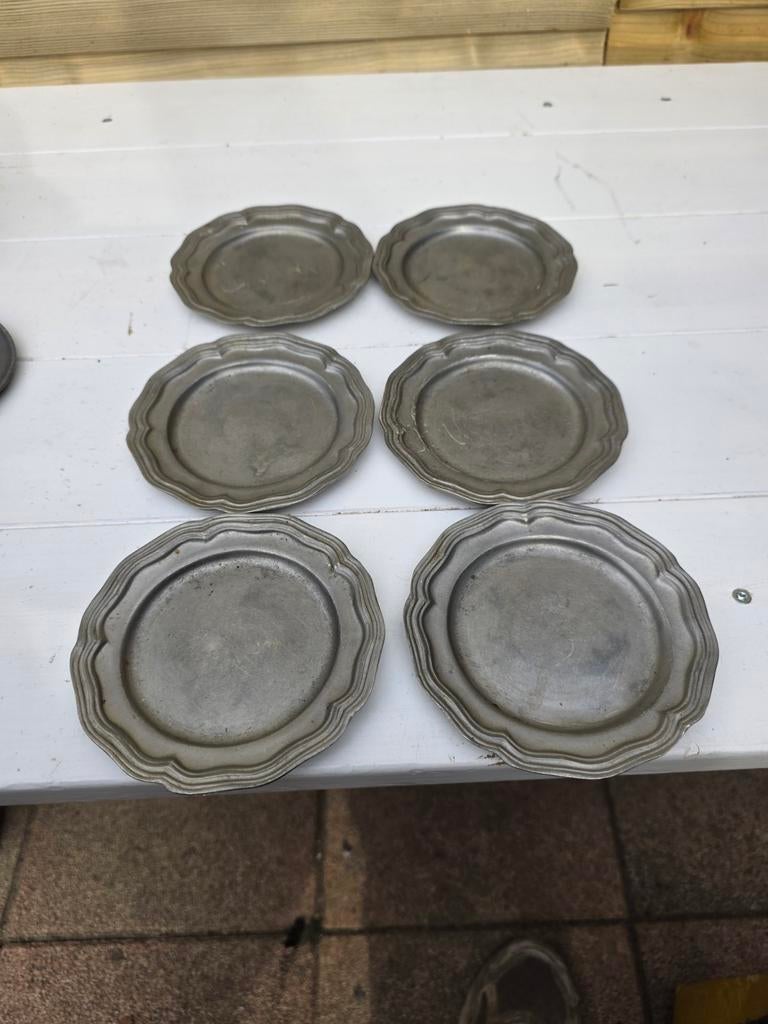 Set van 6 antieke tinnen borden, Antiek en Kunst, Antiek | Tin, Ophalen of Verzenden
