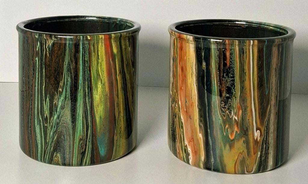 SALE!! vaas gegoten pouring art potten epoxy  uniek vazen, Overige kleuren, Ophalen of Verzenden, Minder dan 50 cm, Glas