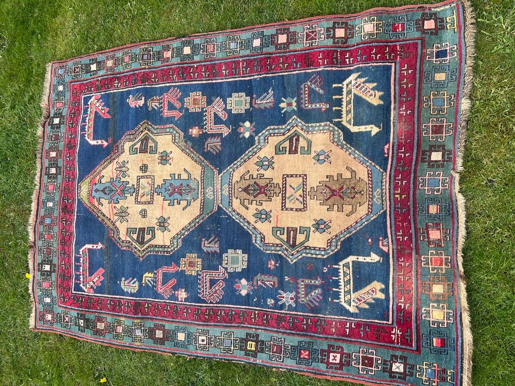 Handgeknoopt oosters tapijt - 185 x 124cm, Huis en Inrichting, Stoffering | Tapijten en Kleden, Gebruikt, 100 tot 150 cm, Blauw